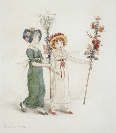 Två barn med käppar av Kate Greenaway