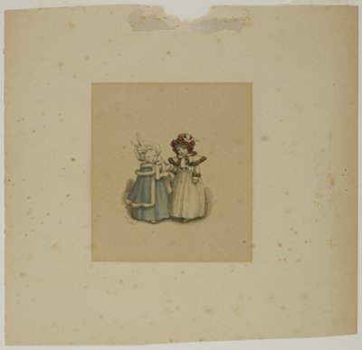 Två små flickor i pälsklippta rockar av Kate Greenaway