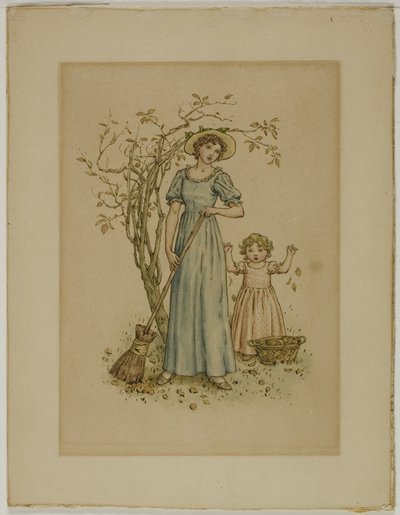Kvinna med kvast och liten flicka av Kate Greenaway