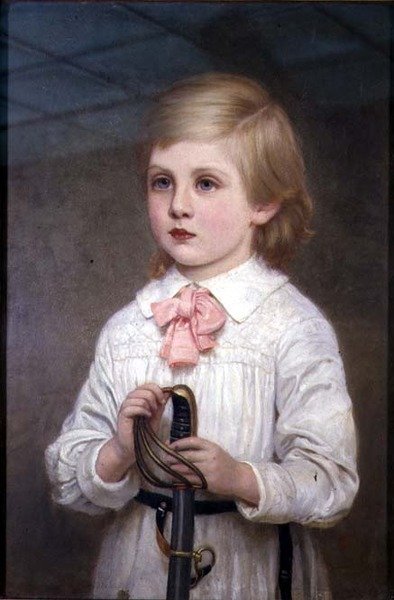 Ett halvlångt porträtt av major Sir Guy Colin Campbell, 4th Bt. som barn (undertecknad) av Kate Perugini