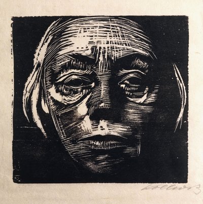 självporträtt i hela ansiktet; Självporträtt från fronten, 1923 av Käthe Kollwitz