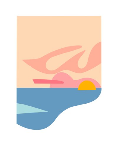 Korallhimmel, 2023 (digital illustration från originalcollage på papper) av Kathy Dunaway