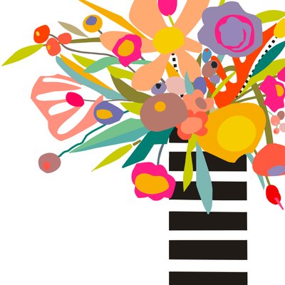 Flowers and stripes 2, 2024 (digital illustration från originalcollage på träpanel) av Kathy Dunaway