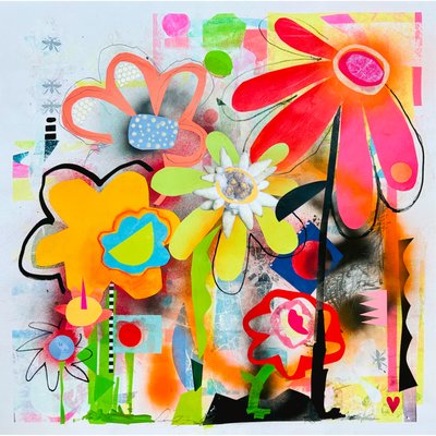 floral symphony, 2025 (blandteknik på papper) av Kathy Dunaway