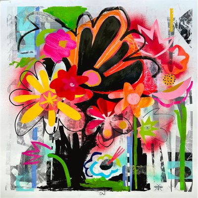 midnight garden, 2025 (blandteknik på papper) av Kathy Dunaway