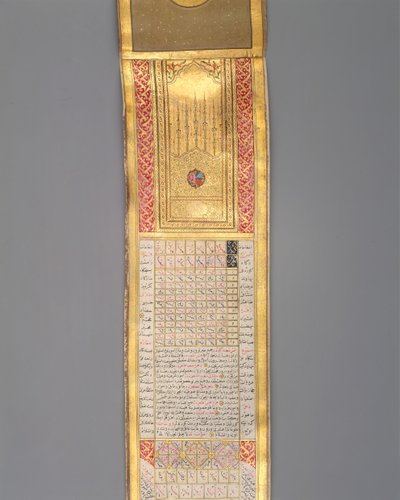 Kalender-almanacka i rullform, daterad A.H. 1224A.D. 1810. av Katib Muhammad Ma