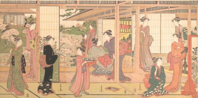 Herrgård som vetter mot en trädgård, ca. 1786. av Katsukawa Shuncho