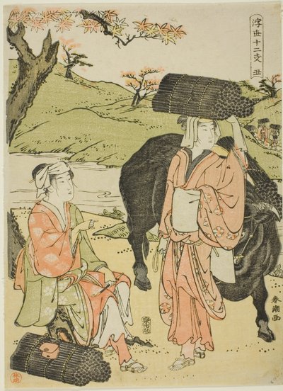 Ox (Ushi), från serien "Twelve Hours of the Floating World (Ukiyo juni shi)" av Katsukawa Shuncho