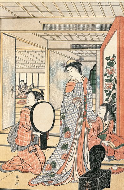 Kvinna framför spegeln, av Katsukawa Shunsho (1726-1792), Japanska civilisationen av Katsukawa Shuncho
