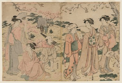 Kvinnor som tittar på körsbärsblommor i Asukayama, 1780-talet. av Katsukawa Shuncho