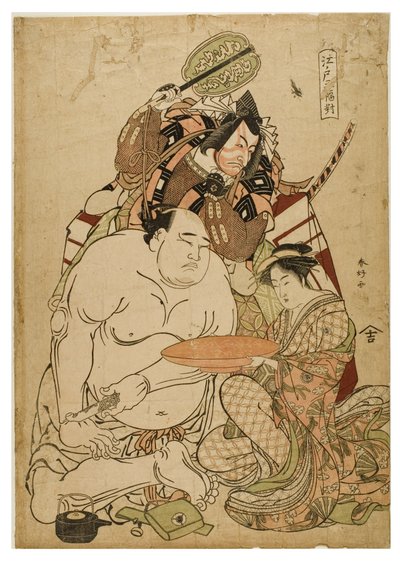 Edo Triptych, ca 1743-1812 (träblock på papper) av Katsukawa Shunei