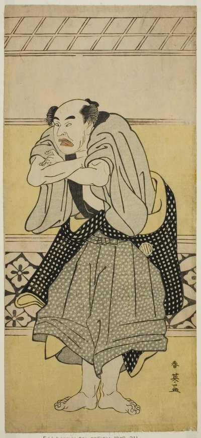 Skådespelaren Asao Tamejuro I som den berusade Gotobei i pjäsen Yoshitsune Koshigoe Jo, uppförd på Ichimura-teatern under den nionde månaden 1790 av Katsukawa Shun