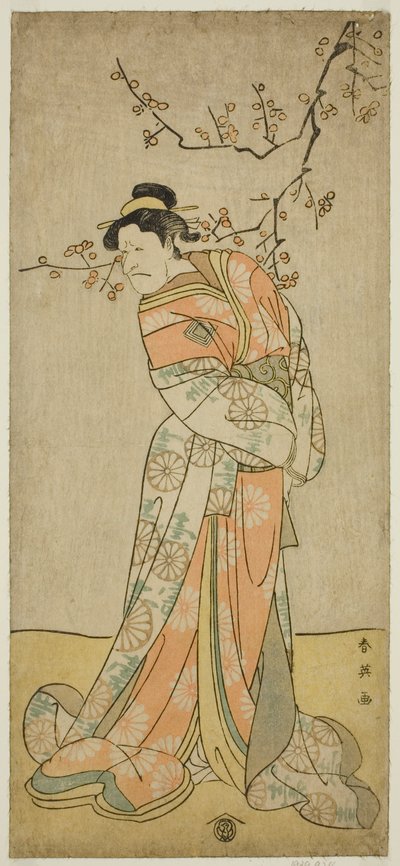Skådespelaren Ichikawa Ebizo (Danjuro V) som hovdamen Iwafuji i pjäsen Gozen-gakari Sumo Soga, uppförd på Kawarazaki-teatern under den första månaden 1793 () av Katsukawa Shun