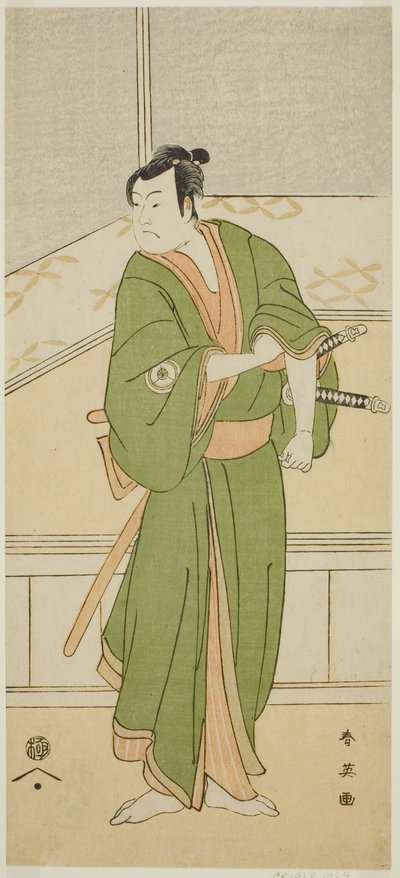 Skådespelaren Iwai Hanshiro IV som Shirai Gompachi i pjäsen Gozen-gakari Sumo Soga, uppförd på Kawarazaki-teatern under andra månaden 1793 av Katsukawa Shun