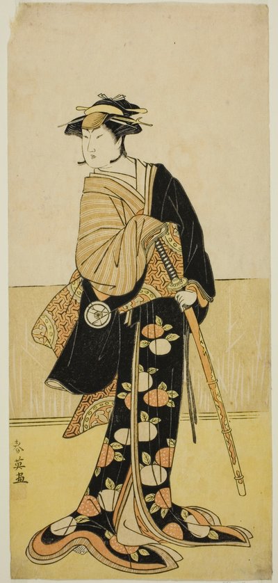 Skådespelaren Iwai Hanshiro IV som Tonase () i pjäsen Kanadehon Chushingura (), uppförd på Kiri-teatern () under den åttonde månaden 1787 () av Katsukawa Shun