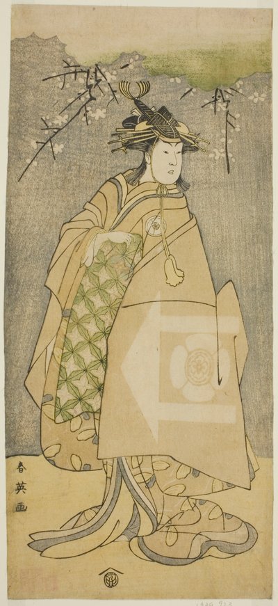 Skådespelaren Iwai Kiyotaro som Kewaizaka no Shosho i pjäsen Gohiiki no Hana Aikyo Soga, uppförd på Kawarazaki Theater under första månaden 1794 av Katsukawa Shun