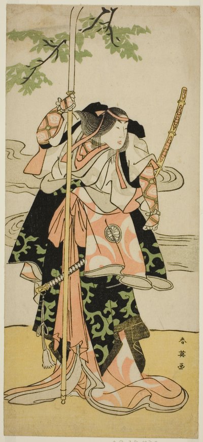 Skådespelaren Segawa Kikunojo III som Lady Tomoe (Tomoe Gozen) i pjäsen Yasa Gumbai Miyako no Jindori, uppförd på Miyako-teatern i den elfte månaden 1793 av Katsukawa Shun