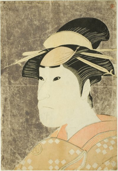 Skådespelaren Sanogawa Ichimatsu III som den Gion-prostituerade Onayo i pjäsen "Hana-ayame Bunroku Soga", uppförd på Miyako-teatern i den femte månaden 1794 av Katsukawa Shun
