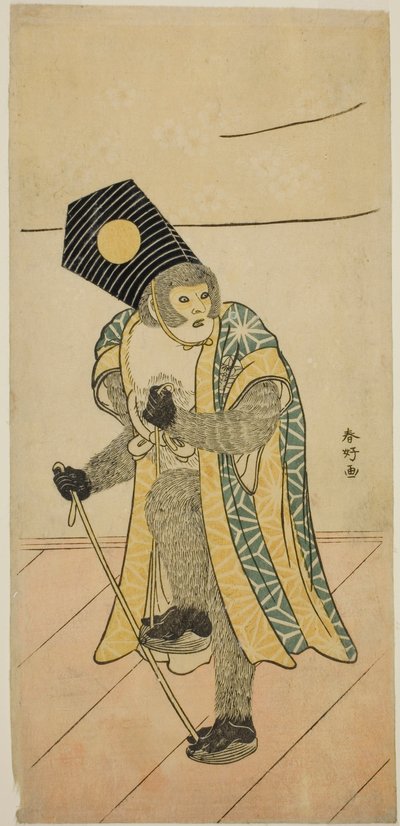 Skådespelaren Ichimura Uzaemon IX som apa i pjäsen Mitsu Ningyo Yayoi no Hinagata, uppförd på Nakamura-teatern under andra månaden 1785 av Katsukawa Shunkо̄