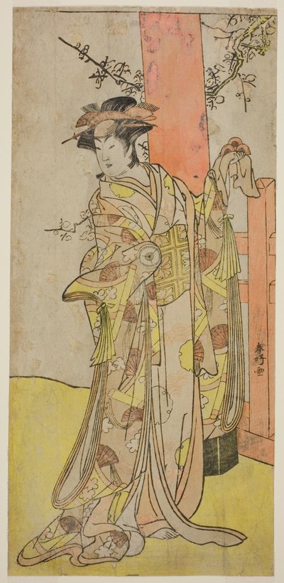 Skådespelaren Iwai Hanshiro IV som Kitsune ga Saki Otama () i pjäsen Miyakodori Yayoi no Watashi (), framförd på Kiri Theater () under den tredje månaden 1787 () av Katsukawa Shunkо̄