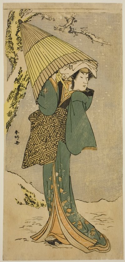 Skådespelaren Nakamura Riko I som Kiyotaki i pjäsen Oakinai Hiru ga Kojima, uppförd på Nakamura-teatern i den elfte månaden 1784 av Katsukawa Shunkо̄
