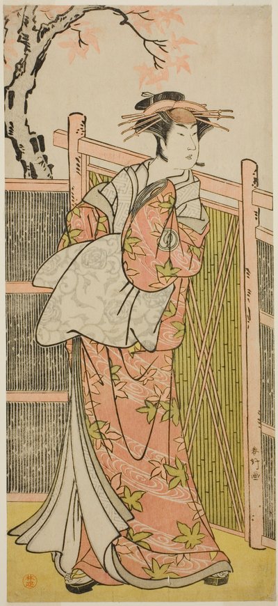 Skådespelaren Sawamura Sojuro III som kurtisanen Takaos ande i pjäsen Takao Daimyojin Momiji no Tamagaki, uppförd på Nakamura-teatern i den sjunde månaden 1787 av Katsukawa Shunkо̄