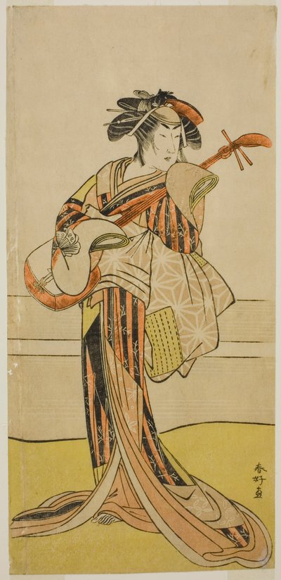 Skådespelaren Yamashita Mangiku I som Osan i pjäsen Kitekaeru Nishiki no Wakayaka, uppförd på Nakamura-teatern i den elfte månaden 1780 av Katsukawa Shunkо̄