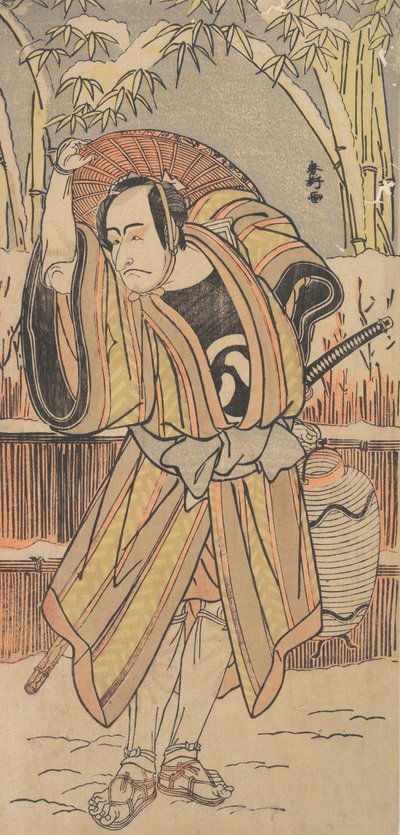 Den femte Ichikawa Danjuro som en man i vinterkläder, daterad 1788. av Katsukawa Shunko