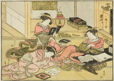 Courtesans of the Chojiya, från boken "Mirror of Beautiful Women of the Pleasure Quarters (Seiro bijin awase sugata kagami)," vol. 1 av Katsukawa Shunsho