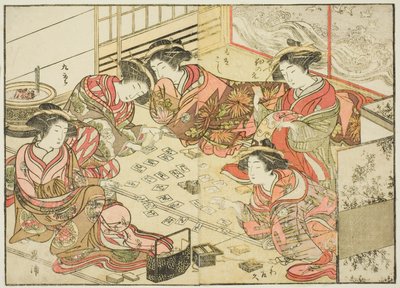 Courtesans of the Echizenya, från boken "Mirror of Beautiful Women of the Pleasure Quarters (Seiro bijin awase sugata kagami)," vol. 2 av Katsukawa Shunsho