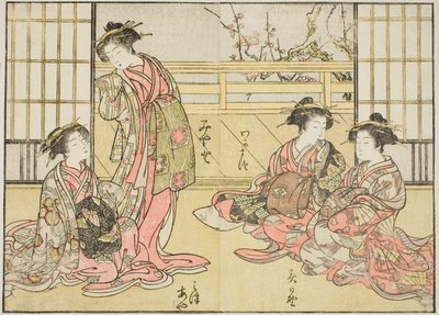 Courtesans of the Kadotamaya, från boken "Mirror of Beautiful Women of the Pleasure Quarters (Seiro bijin awase sugata kagami)," vol. 1 av Katsukawa Shunsho