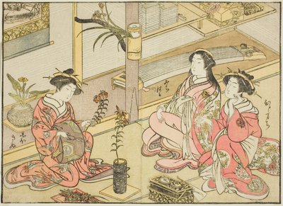 Kurtisaner från Kadotsutaya, från boken "Mirror of Beautiful Women of the Pleasure Quarters (Seiro bijin awase sugata kagami)," vol. 1 av Katsukawa Shunsho