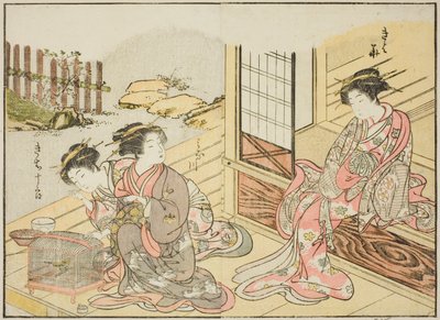 Courtesans of the Kagemanjiya, från boken "Mirror of Beautiful Women of the Pleasure Quarters (Seiro bijin awase sugata kagami)," vol. 1 av Katsukawa Shunsho
