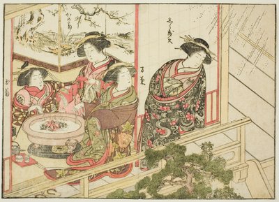 Kurtisaner från Kiribishiya, från boken "Mirror of Beautiful Women of the Pleasure Quarters (Seiro bijin awase sugata kagami)," vol. 2 av Katsukawa Shunsho