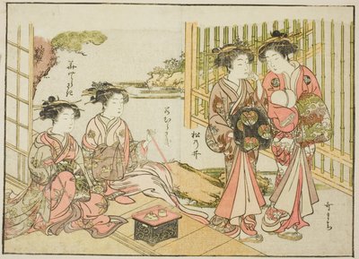 Courtesans of the Matsubaya, från boken "Mirror of Beautiful Women of the Pleasure Quarters (Seiro bijin awase sugata kagami)," vol. 1 av Katsukawa Shunsho