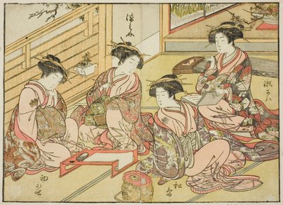 Courtesans of the Matsubaya, från boken "Mirror of Beautiful Women of the Pleasure Quarters (Seiro bijin awase sugata kagami)," vol. 1 av Katsukawa Shunsho