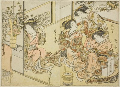 Courtesans of the Matsuneya, från boken "Mirror of Beautiful Women of the Pleasure Quarters (Seiro bijin awase sugata kagami)," vol. 1 av Katsukawa Shunsho