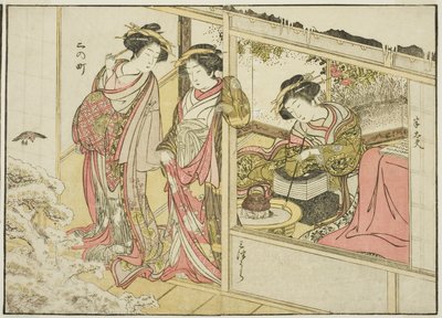 Courtesans of the Nakaomiya, från boken "Mirror of Beautiful Women of the Pleasure Quarters (Seiro bijin awase sugata kagami)," vol. 2 av Katsukawa Shunsho