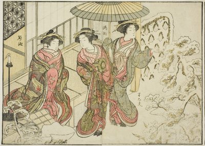 Courtesans of the Nakaomiya, från boken "Mirror of Beautiful Women of the Pleasure Quarters (Seiro bijin awase sugata kagami)," vol. 2 av Katsukawa Shunsho
