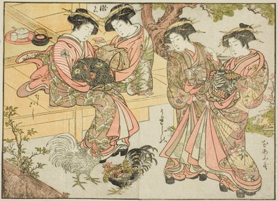 Courtesans of the Ogiya, från boken "Mirror of Beautiful Women of the Pleasure Quarters (Seiro bijin awase sugata kagami)," vol. 1 av Katsukawa Shunsho