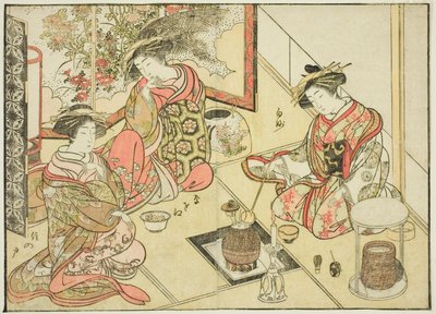 Courtesans of the Okaneya, från boken "Mirror of Beautiful Women of the Pleasure Quarters (Seiro bijin awase sugata kagami)," vol. 2 av Katsukawa Shunsho