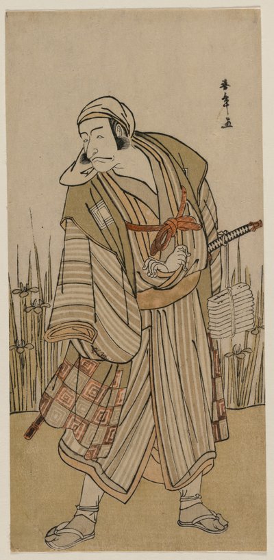 Ichikawa Danjuro V som en resenär vid sidan av en irisklump av Katsukawa Shunsho