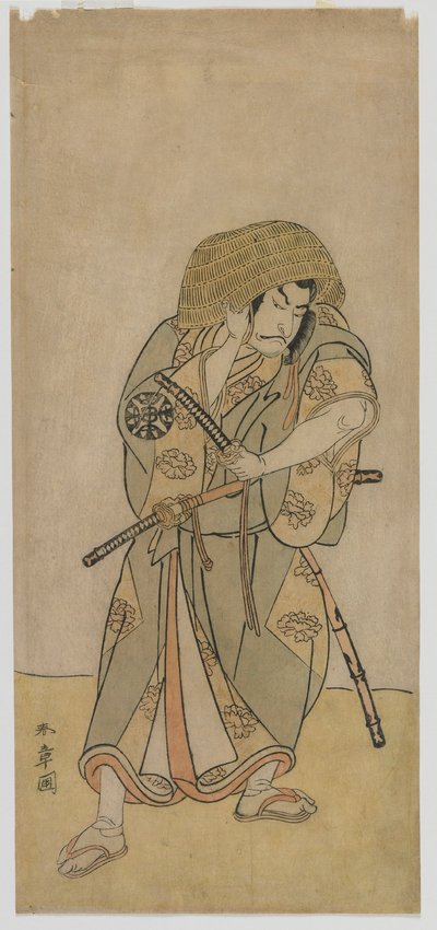 Kabuki-skådespelaren Nakamura Nakazo I som en samuraj i förklädnad, Edo-period, mitten av 1770-talet (träblock i färg) av Katsukawa Shunsho