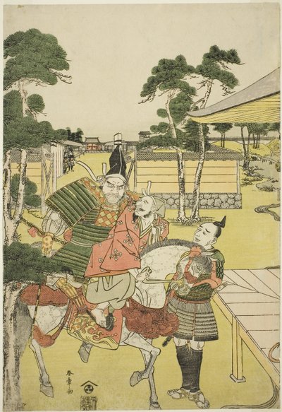 Musashibo Research B Rings Tee Katsured och Sabo Shoshun och Yoshitsune In Tee Pay Horikawa Yochi no Zukie Nimaizuki, ca. 1782 (Kor wo dback tryck; Oban) av Katsukawa Shunsho