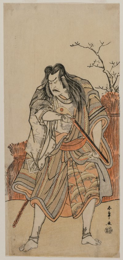 Nakajima Kanzaemon som en herre förklädd till en jägare med ett gevär, ca. tidigt 1780-tal. av Katsukawa Shunsho