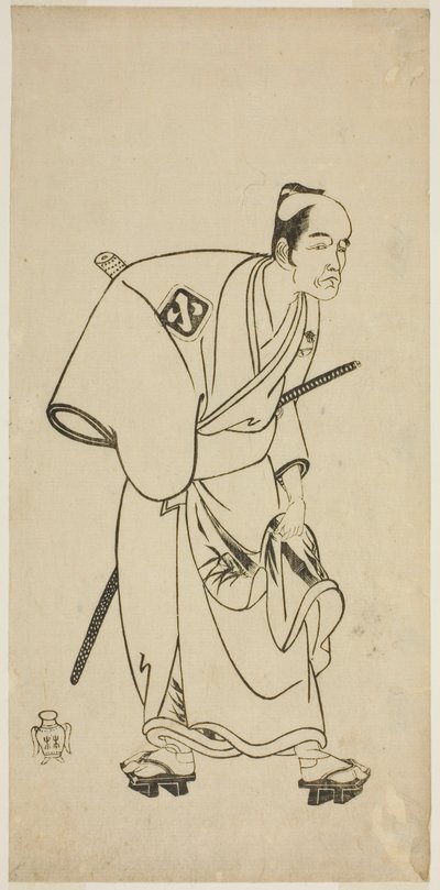 Skådespelaren Arashi Otohachi I som Hotei Ichiemon i pjäsen Ayatsuri Kabuki Ogi, framförd på Nakamura Theatre i den sjunde månaden, 1768 av Katsukawa Shunsho