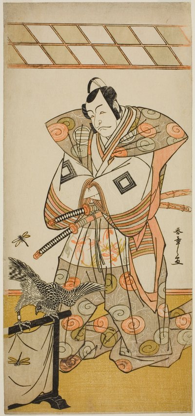 Ichikawa Dan Juro V As Ashikaga Takauji-medlem Te Pay Kaerihana Eisuke Taiheiki, framförd på Te Nakamura Tee-medlem Te Eventh Gate, 1779 av Katsukawa Shunsho