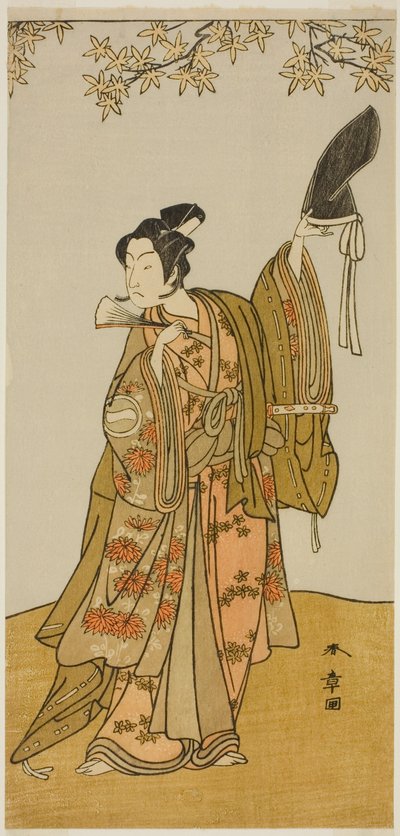 Skådespelaren Ichikawa Monnosuke II som Shimokobe Shoji Yukihira, i pjäsen Gohiiki Kanjincho (din favoritpjäs Kanjincho [prenumerationslistan]), framförd på Nakamura Theatre från den första dagen i den elfte månaden, 1773 av Katsukawa Shunsho