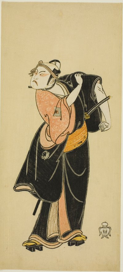 Skådespelaren Ichikawa Raizo I som Hanakapado no Sukeroku i pjäsen "Hitokidori Harutsuge Soga" av Katsukawa Shunsho