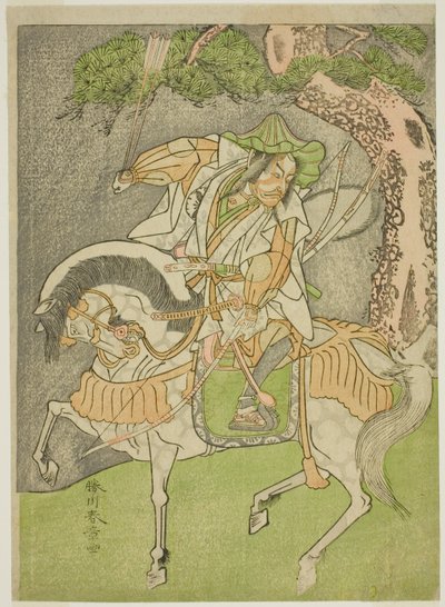 Skådespelaren Matsumoto Koshiro II som Kagekiyo förklädd till Omi Yawatanosuke i pjäsen Haru wa Soga Akebono-zoshi, framförd på Nakamura Theatre under den första månaden, 1772 av Katsukawa Shunsho